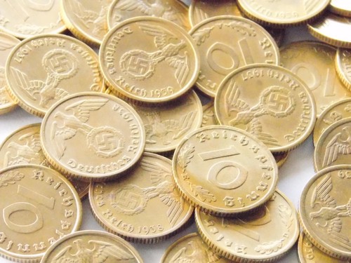 Lot GERMAN 45x 10 REICHSPFENNIG Coins 1937 - 1939 Brass SWASTIKA 3RD WW2 Pfennig - Picture 16 of 17