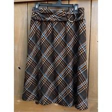 Vintage Robert Louis Stretch Knit Plaid A-Line Skirt with O-Ring Belt Size P Med