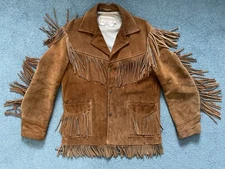 Vtg. 60's-70's Rancher Style Schott Bros Fringe Suede Leather Jacket Adult Sz.44