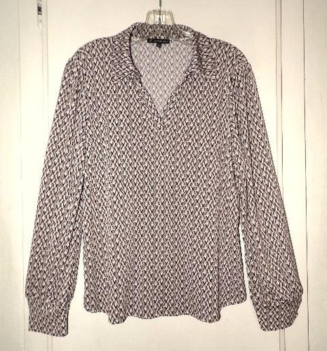 ADRIANNA PAPELL LONG SLEEVED V-NECK BROWN & BEIGE KNIT TOP Size L