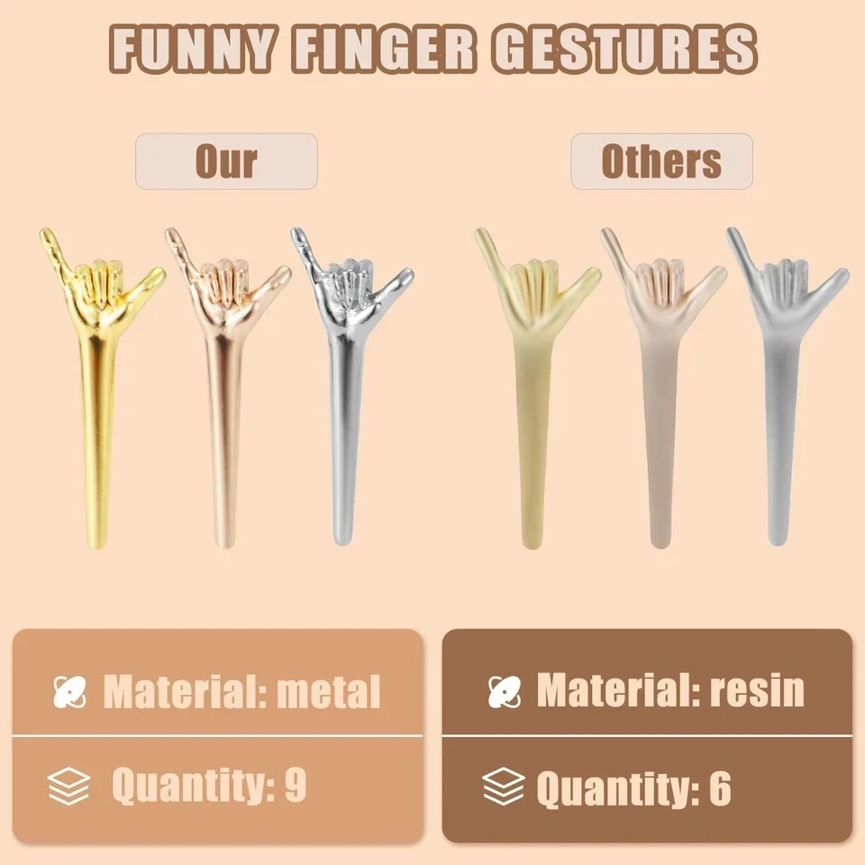 9 piezas clavijas para tabla de cuna, clavijas de cuna de metal clavijas divertidas para dedos gestos cuna Foto 4 de 4