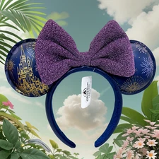 US Disney Parks Cinderella Castle Fireworks Minnie Mouse Ears Headband Purple