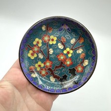 Alter Cloisonne Teller Schälchen Handgefertigt Schmetterling Blüten Emaille