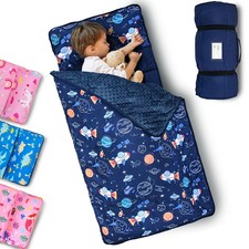 Toddler Nap Mat with Removable Pillow and Fleece Blanket, Extra Large 55''x35...