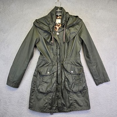 Laundry by Shelli Segal Trench Coat Womens XS Olive Green Cargo Utility Outdoor