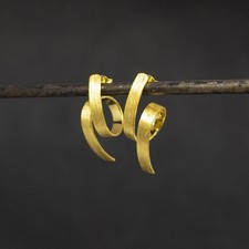 Gold Spiral Studs, Brushed Gold Swirl Earrings, Matt Gold Vermeil Ribbon Earrin