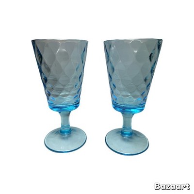 Vtg EAPG Bryce Brothers Style Water Goblets 7'' Sky Blue Diamond Quilted Set of 2