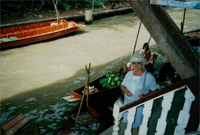 Vintage Found Photo Local river Maket with small Canoes