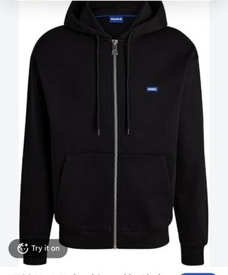 Hugo Boss Nardimez Mens Black Full Zip Hoodie Graphic Logo large NWT