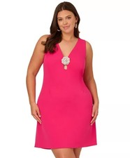 Adrianna Papell Plus Size Embellished V-Neck  Fit & Flare DressSz14W $195 (A104)