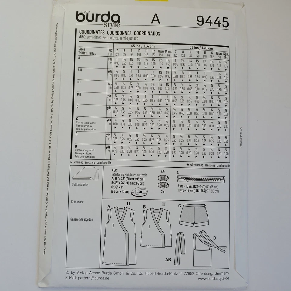 90s Burda Pattern 9445 Girls Dress Shirt Faux Wrap Cap Sleeve V Neck Shorts - Image 3 of 3