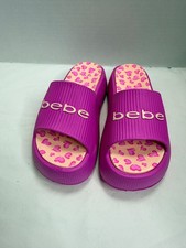 NEW Bebe Kids Girls Platform Slide Sandals Magenta Pink Heart Print Size 1 READ