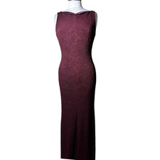 Vintage Burgundy Open Back Sleeveless Maxi Formal Evening Gown Wine Red