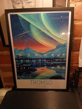 Tromso Norway Framed Poster Northern Lights Art Print Night Illustration View