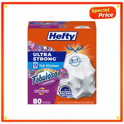 Hefty Ultra Strong 13 Gallon Kitchen Trash Bags Fabuloso Lavender Scent 80 Count