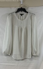 Banana Republic Women's White Polka Dot Metallic Sheer Blouson Blouse Top Size M