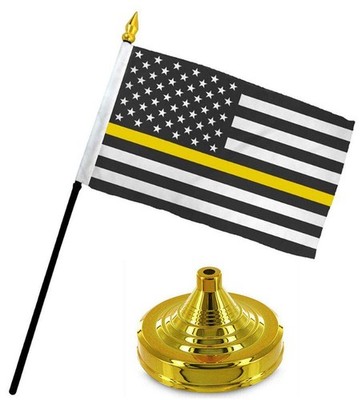 Trade Winds USA 50 Star Thin Yellow Line 4''x6'' Flag Desk Set 4''x6'', Multi 