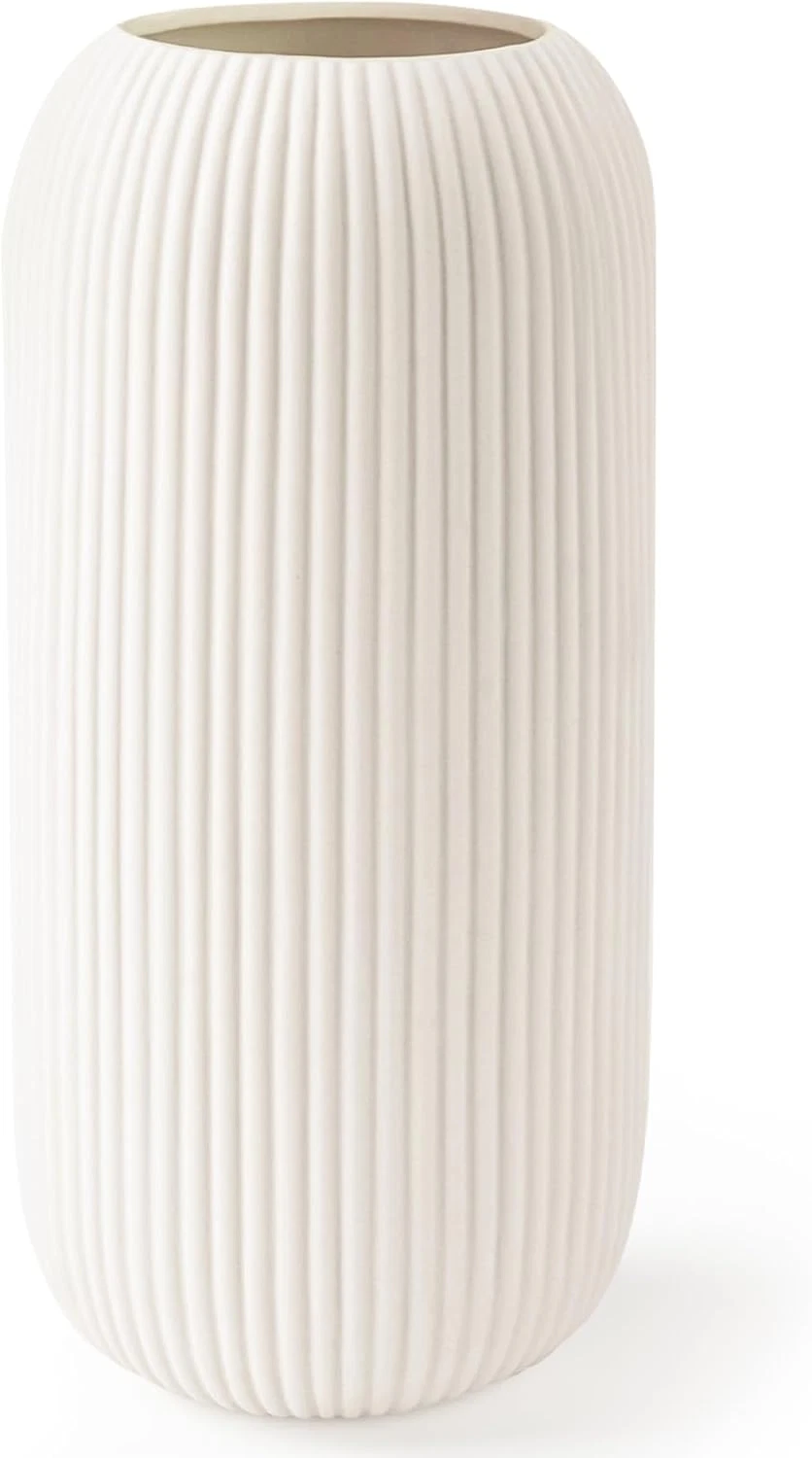 Ceramic Vase for Flowers – Modern Small Ribbed Textured Flower Vase for Home Dec