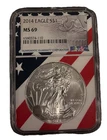2014  $1 AMERICAN SILVER EAGLE NGC MS69 USA FLAG CORE HOLDER
