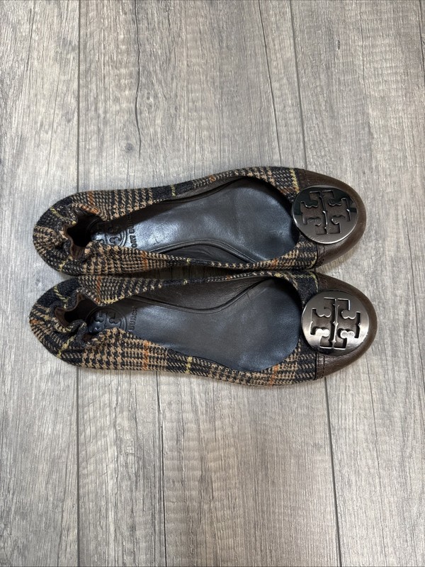 Tory Burch Women’s Serena 2 Brown Wool Plaid Slip On Flats Shoes Size 7M