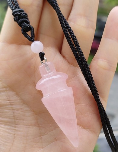 Natural Rose Quartz Gems stone Pendants Necklace wand Magic Reiki Amulet