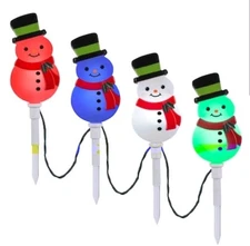 Gemmy LED Lightshow Colormotion Set of 4 Deluxe Snowman Pathway Lights Christmas