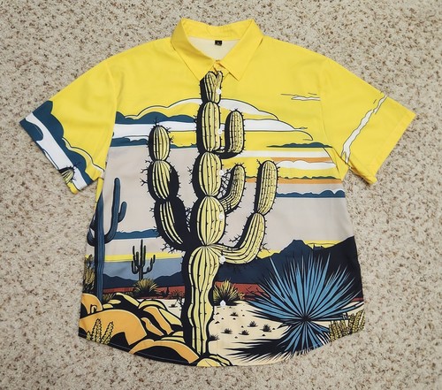 camicia uomo stampa cactus L audace arte del deserto giallo - Foto 8 di 8