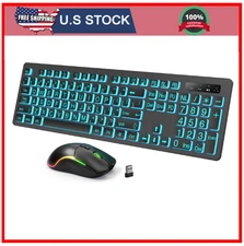 Backlit Large Print Wireless Keyboard and Mouse Combo, 2.4G Full Size Keyboar...