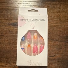 Floral Multicolor Pre-Designed Press-On Nails, Medium Almond Nail Art Set