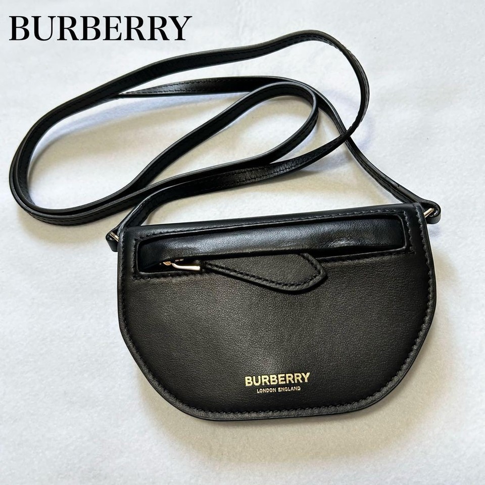 BURBERRY Mini Olympia Micro Shoulder Bag Leather Black Women Used Authentic