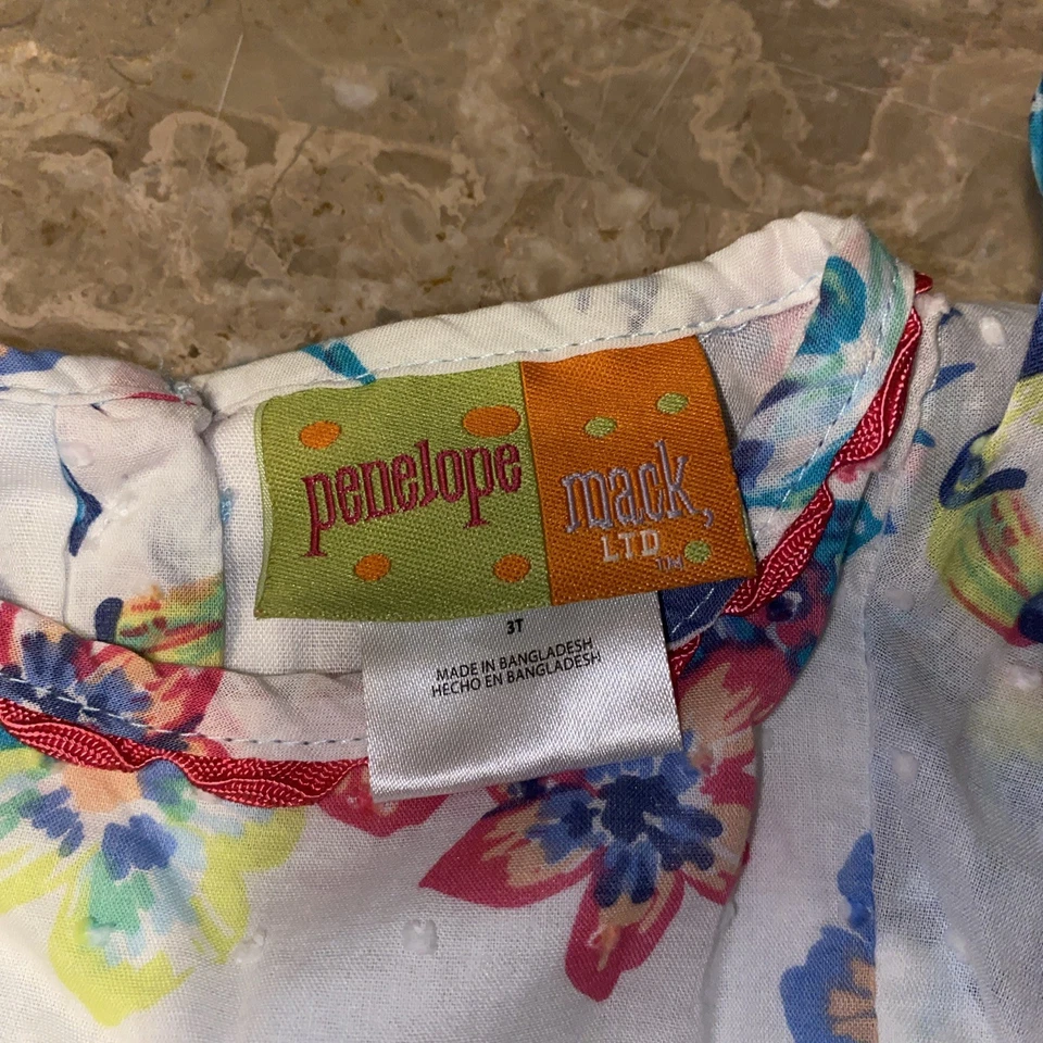 Vestido de Verano Penelope Mack Niñas 3T Algodón Mangas Gorra Estampado Tropical Loros Foto 3 de 4