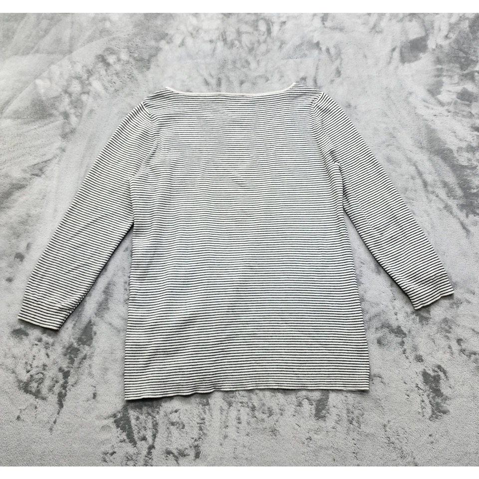 Suéter Ann Taylor LOFT Mujer L Negro Blanco Rayas Cuello Barco Manga 3/4 Pullover Foto 2 de 4