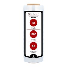 Cast Hand Stretch Wrap Clear Plastic Stretch Film 8 Rolls 12" x 1500' 65 Gauge