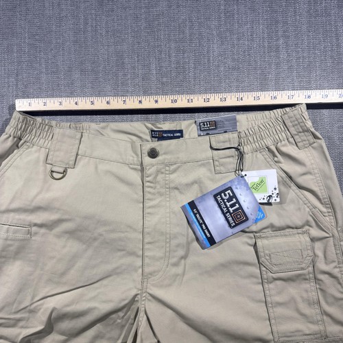5.11 Tactical Shorts Mens 38 Beige Cargo Canvas Elastic Waist Workwear - Afbeelding 3 van 7
