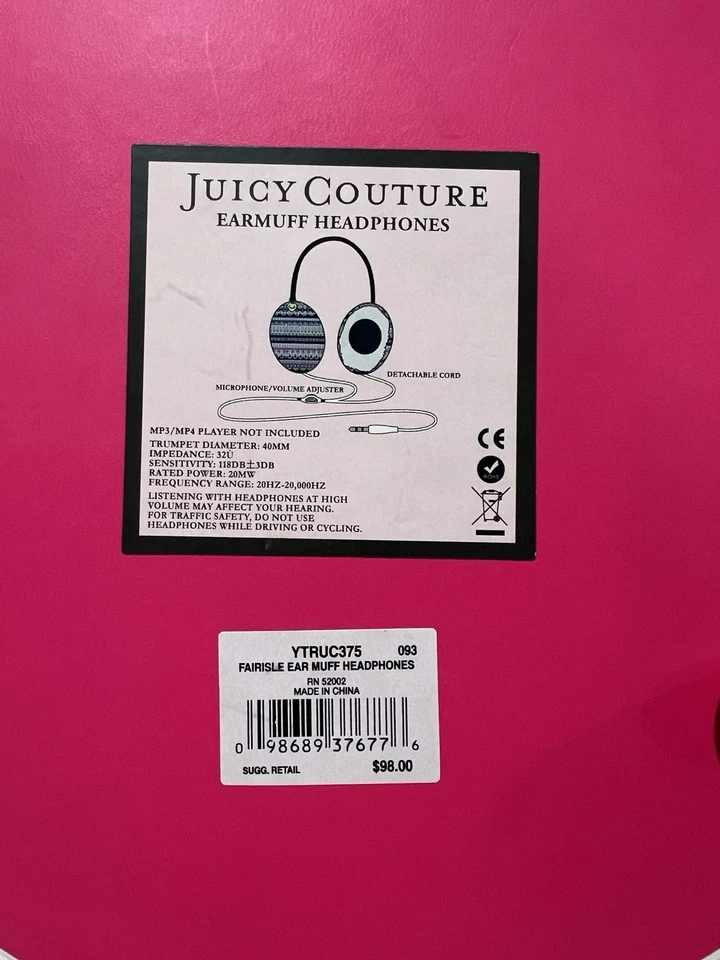 Fones de ouvido Juicy Couture Y2K Earmuff pele sintética excelente estado de funcionamento - Imagem 4 de 4