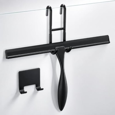 12'' Black Stainless Steel Shower Squeegee - Glass & Silicone