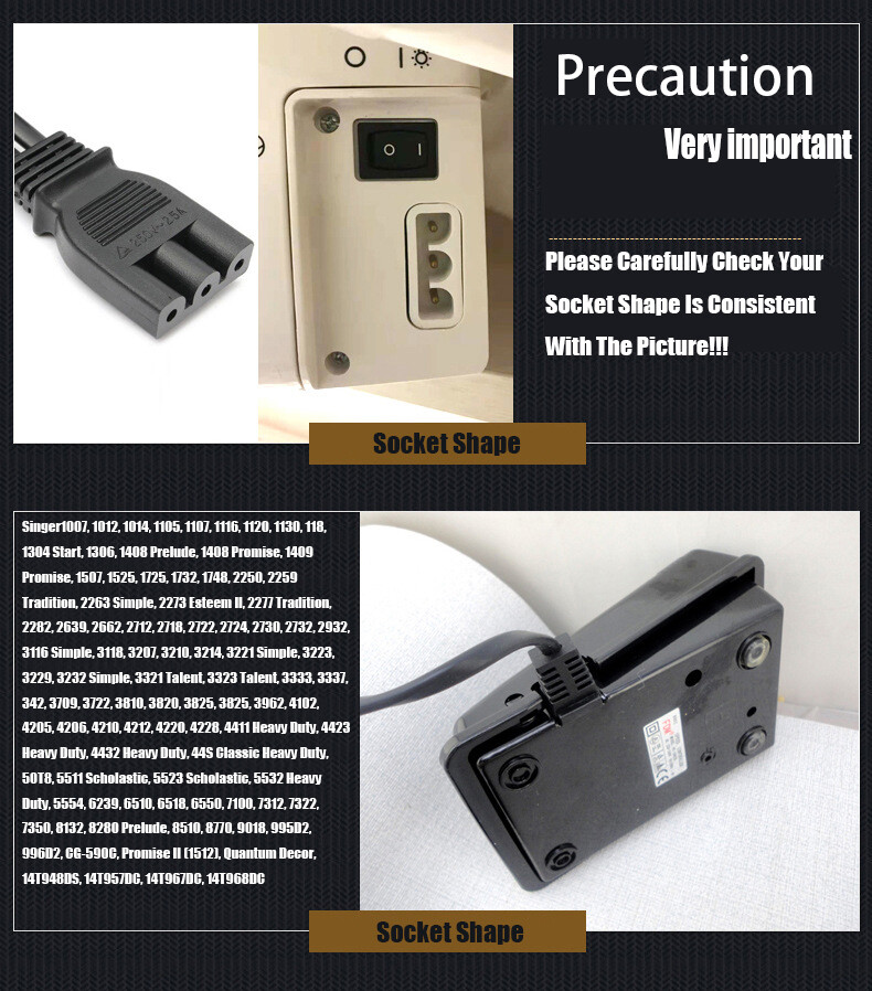 Foot Control Pedal 200240V 50Hz & Power Cord For Janome Sewing Machine