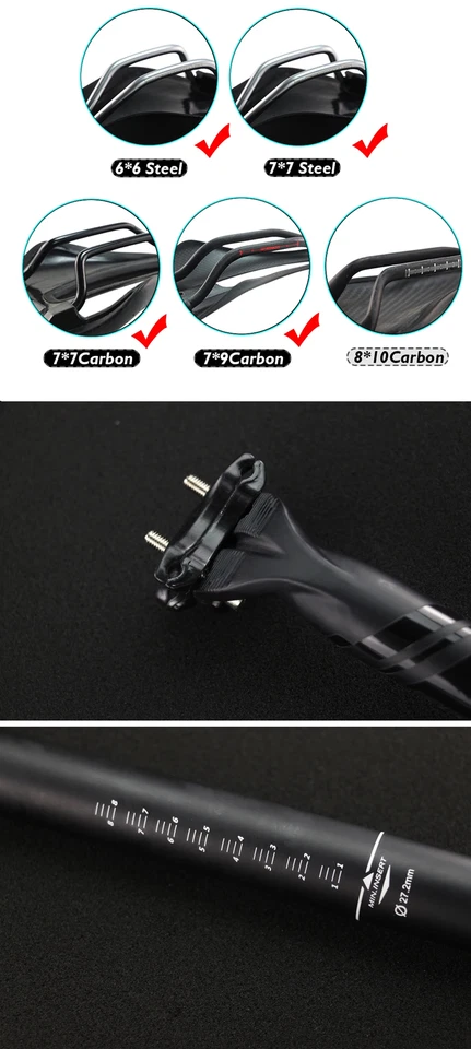 27,2/30,8/31,6 mm negro mate carbono MTB bicicleta de carretera tija de sillín longitud 350/400 mm Foto 2 de 4