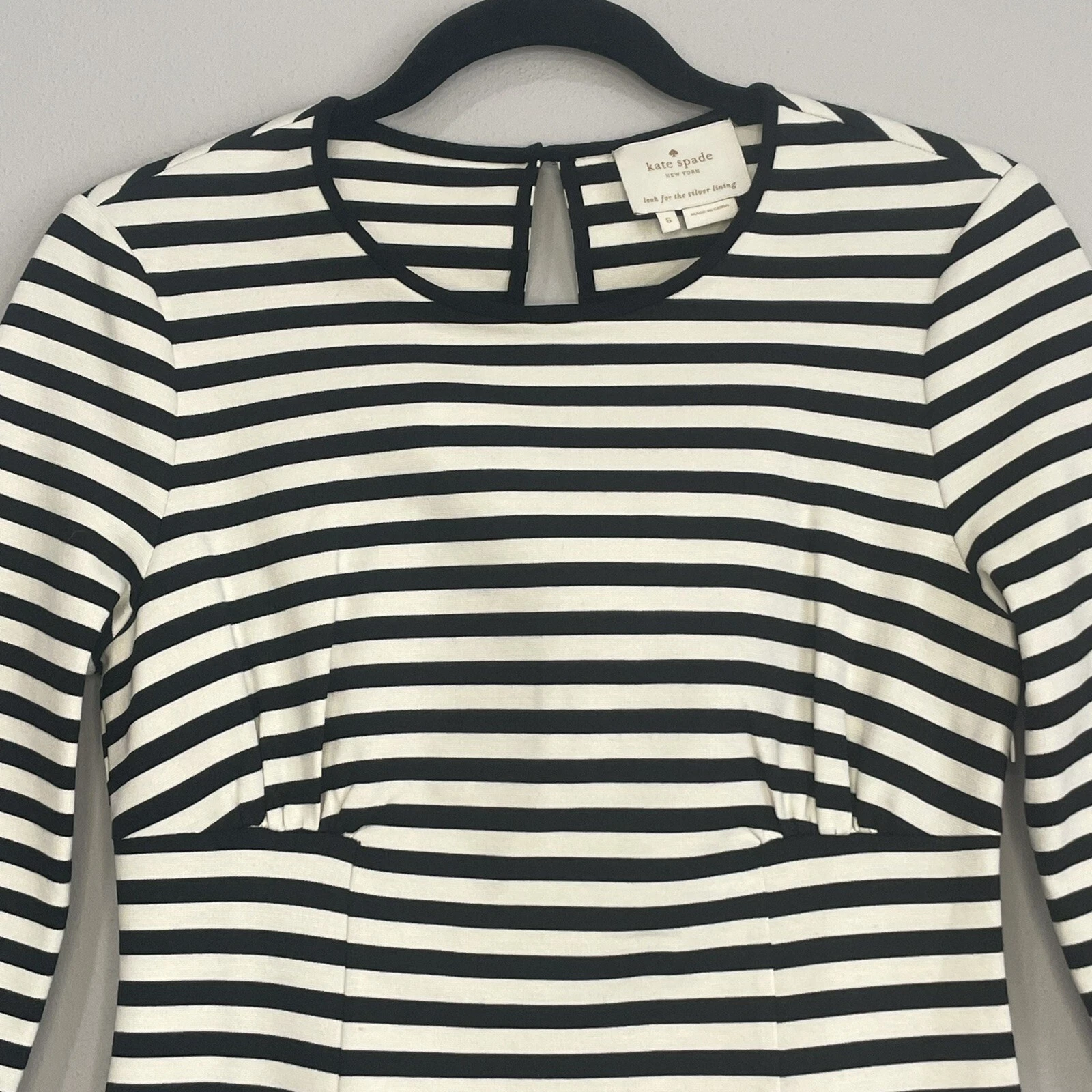 Abito costiero Kate Spade nero bianco a righe preppy buco della serratura taglia 6