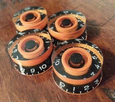 4 Guitar Speed Volume / Tone Knobs..Black/Orange Flake.. JAT CUSTOM GUITAR PARTS