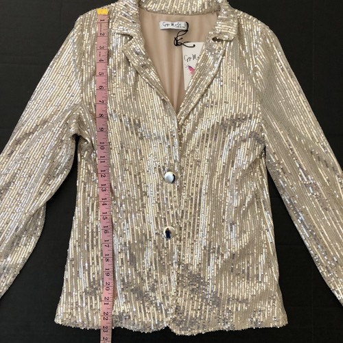 NEW Gigi Moda SEGUNA WOMEN GOLD SEQUIN BLAZER JACKET SIZE XS ITALY FORMAL - Picture 11 of 14