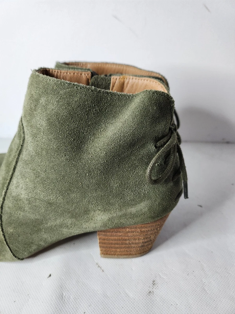 Tahari Womens Charles Ankle Boots 6M Green Suede Leather Lace Up