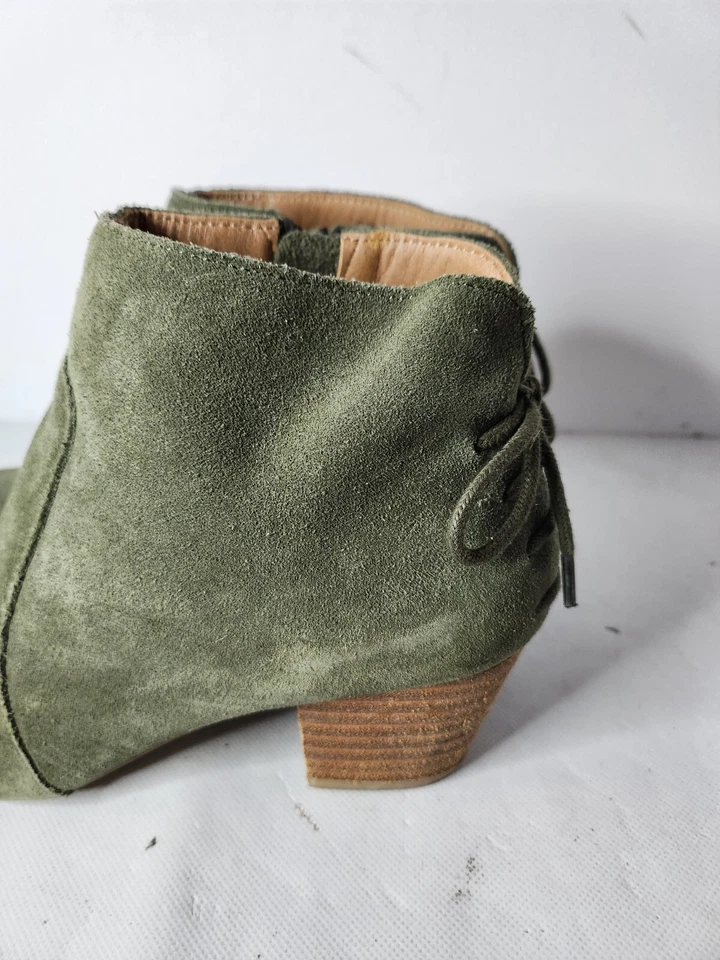 Tahari Mujer Charles Botines 6M Verde Gamuza Cuero Con Cordones Tacón Trasero Foto 2 de 4