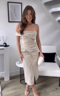 Zara Asymmetric Pencil Dress Slip Midi Camel Taupe Beige XS S M L 3265/332  New
