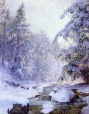 oil painting landscape A small stream after snow handmade on canvas Home Decor