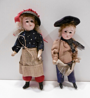 Couple De Pêcheurs Anciens - Poupées Tête Biscuit Fleischmann - 20 Et 23 Cm