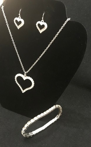Crystal Heart Necklace Earring Bracelet Set Jewelry Fashion Evening Costume - Picture 6 of 6