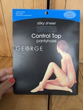 GEORGE Silky Sheer Control Top Sandalfoot Pantyhose Size Med/Tall Off Black