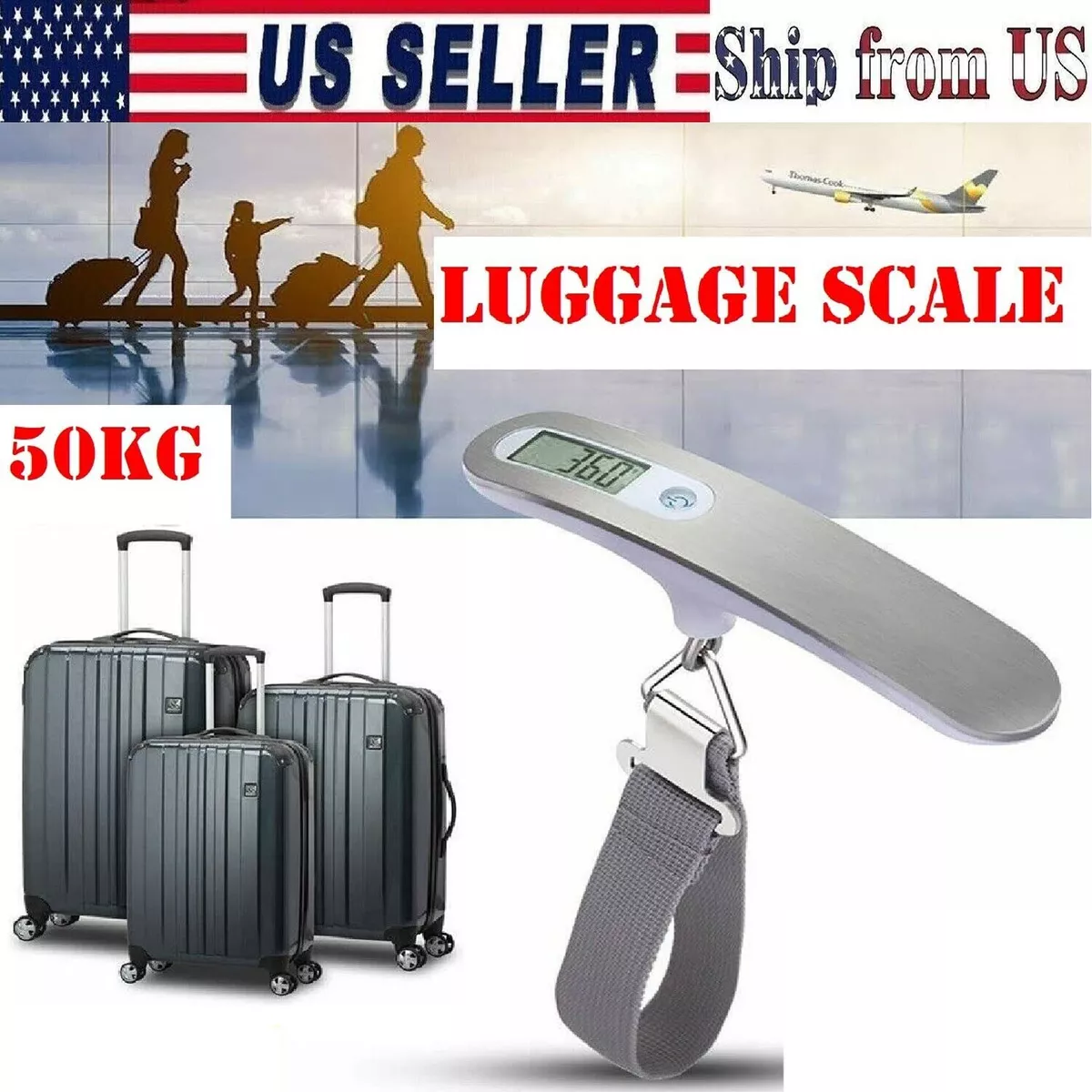 3 Pieces Digital Travel Luggage Scale 110 Lbs Hand Held Digital Weight  Suitcase Scale Portable Baggage Travel Bag Scale with Hook, Battery Included