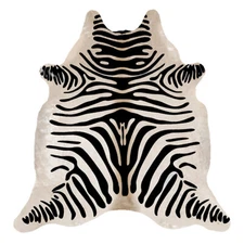 8x7 Ft. Real Cowhide Rug ZEBRA BLACK & BEIGE print printed natural hair Cow Hide
